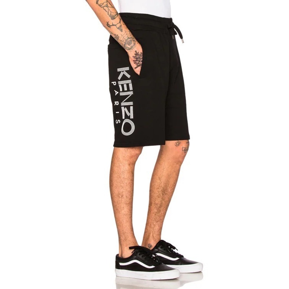 Kenzo Paris Mens Black Vertical Logo Fleece Sweat‎ Shorts Size M